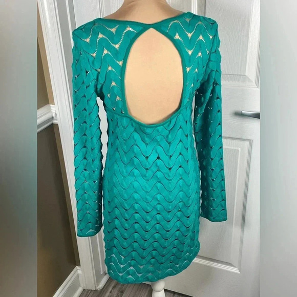 Free People Wild Thing Green Cutout Open Back Zigzag Tunic Dress - L - Picture 5 of 8